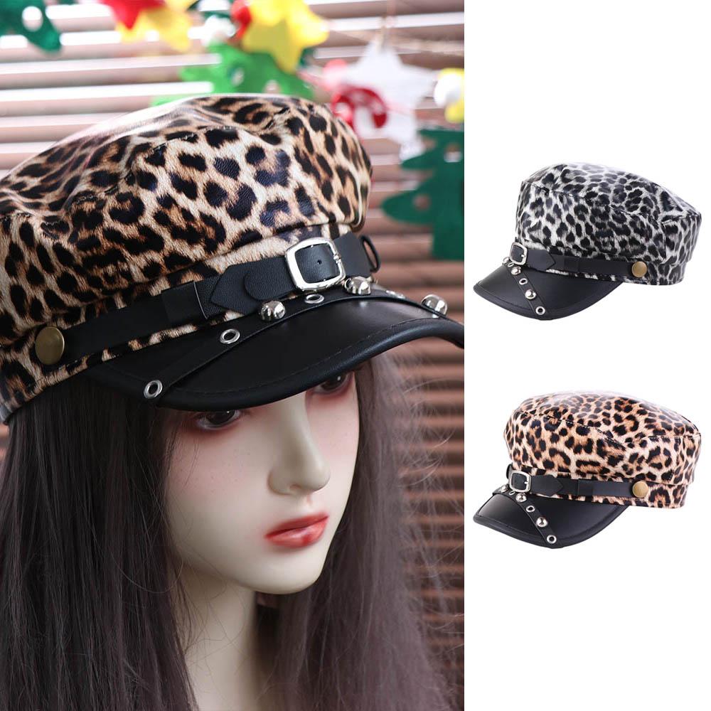 Punk Nieten Leopardenhut Sex Flacher Schirmmützenhut Vintage Y2k Baskenmütze für Mädchen