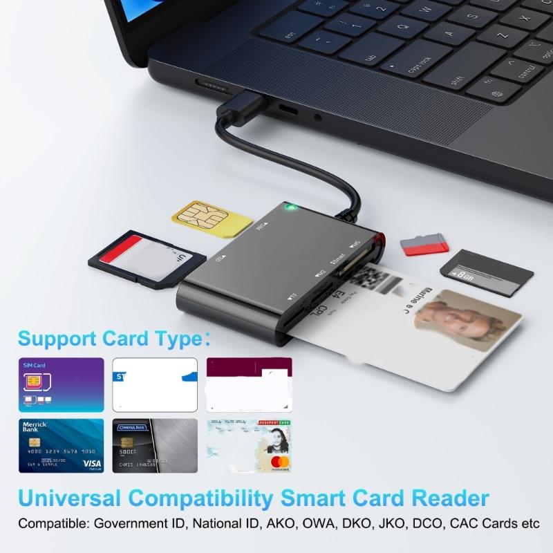 6 in 1 Militarys Smartests Card Reader USB Adapter Supports CACs SIMs SDTF M2ID IC PIVs Cards