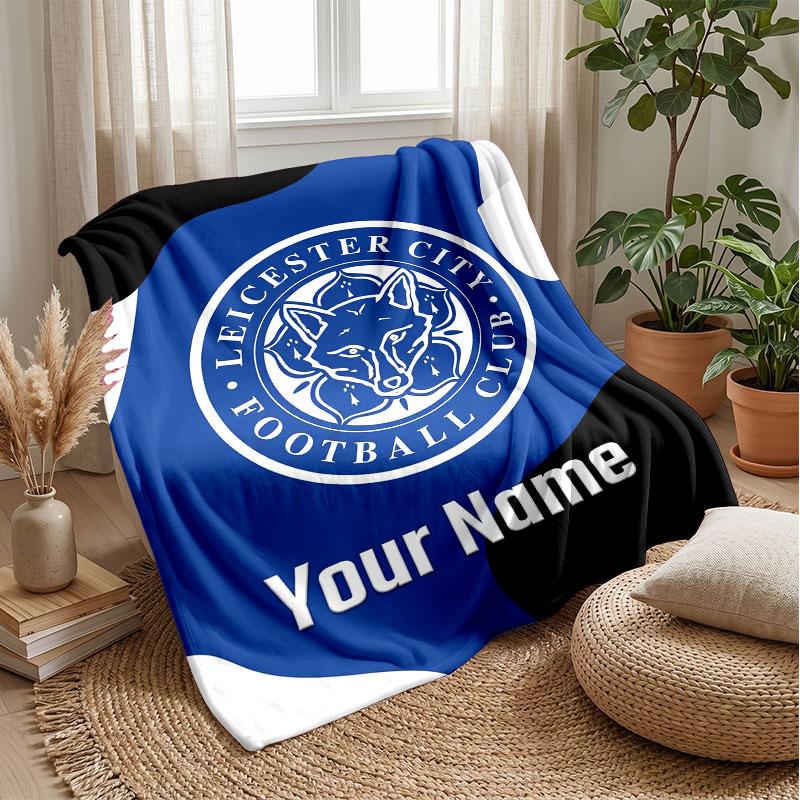 Couverture Flanelle Personnalisée Leicester City Nom Texte Logo Football Couverture Polaire Jetée Personnalisée Cadeau Spécial Pour Canapé Chambre Maison