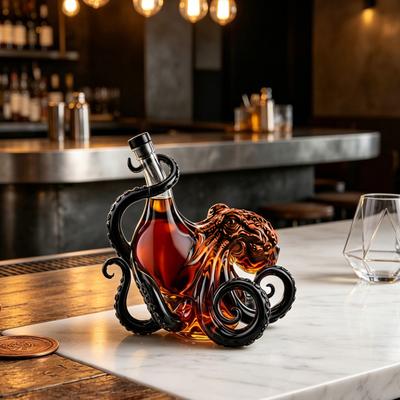 Decantador de Whisky Pulpo 3D Arte Náutico Coleccionable Botella de Whisky 350ml Vidrio Decorativo Licor