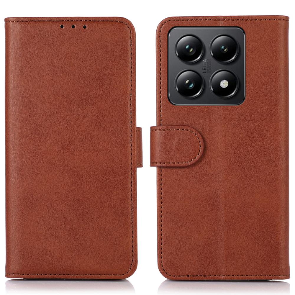 

Чехол для Xiaomi 14T Pro Кожаный бумажник с текстурой коровьей кожи Чехол для телефона с подставкой Brown