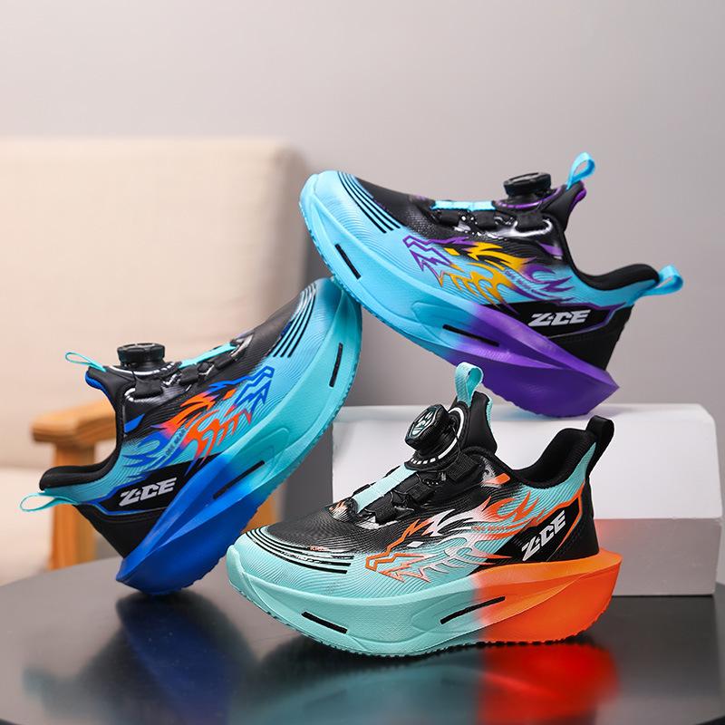 Boys' Lightweight Leather Non-Slip Rotary Buckle Casual Running Shoes