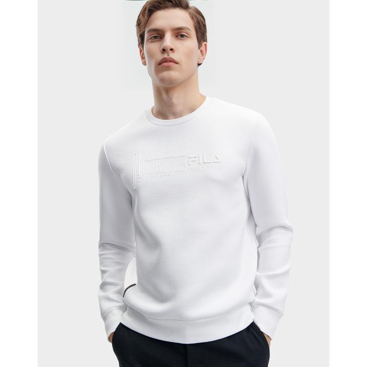 FILA 2023 Winter New Knit Crew Neck Pullover Business Antibacterial Sweatshirt Men sweatshirt Jade-White F11M342203FWT