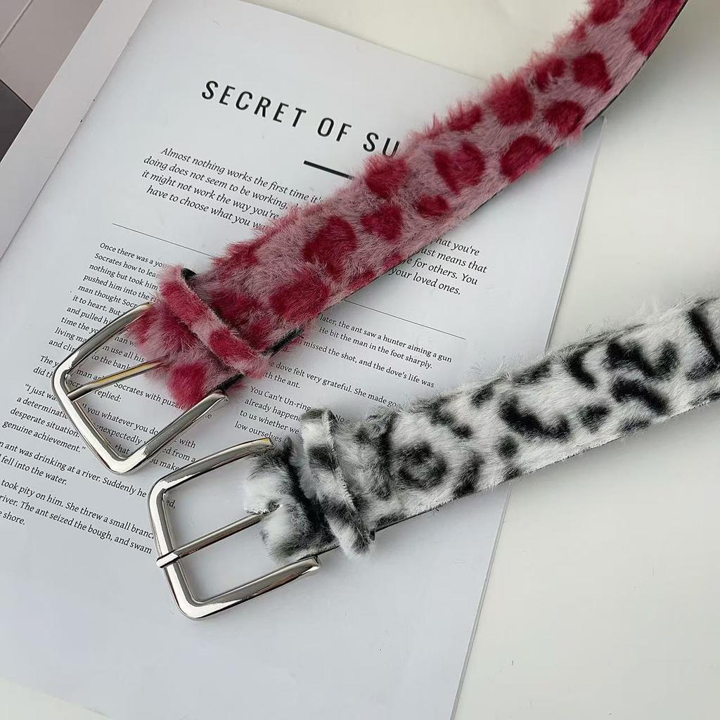 Autumn and Winter Retro Leather Leopard Print Plush Belt Niche Design Sense Sweet Cool Style Waist Chain Fashion Versatile Temperament Waist