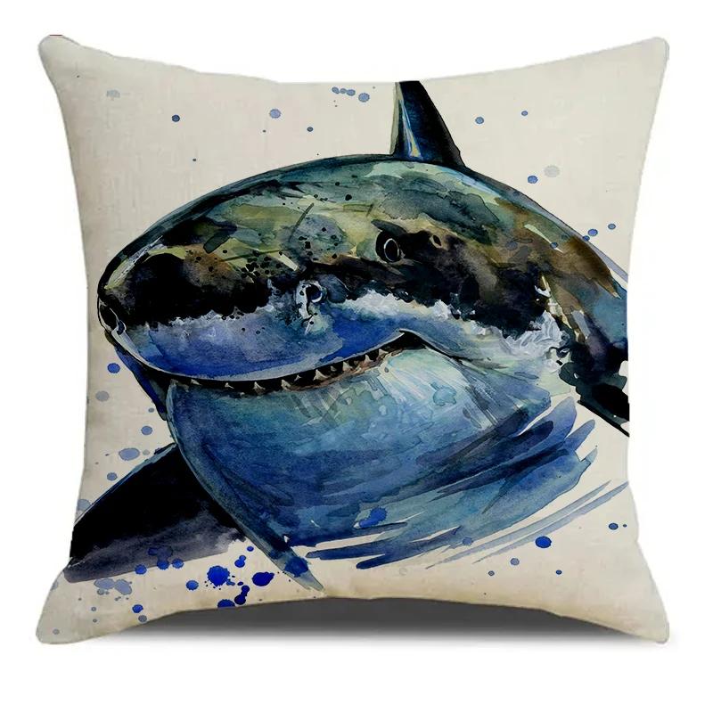 

Marine Animal Medusa Globefish Seal Shark Print Square Pillowslip Linen Blend Cushion Cover Pillowcase Living Room Home Decor 12x12Inch