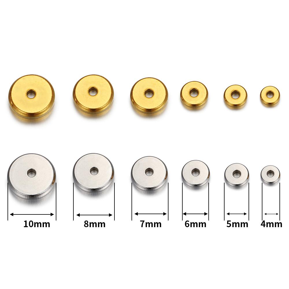 20pcs 4-10mm Gold Stainless Steel Flat Round Bead Loose Spacer Beads for DIY Bracelet Necklace Jewelry Making Wholesale