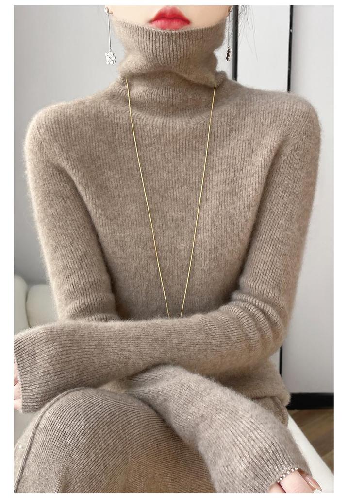 Women’s High Neck Wool Sweater 2025: Slim Fit, Pure Color, Fashionable Base Layer Knit.