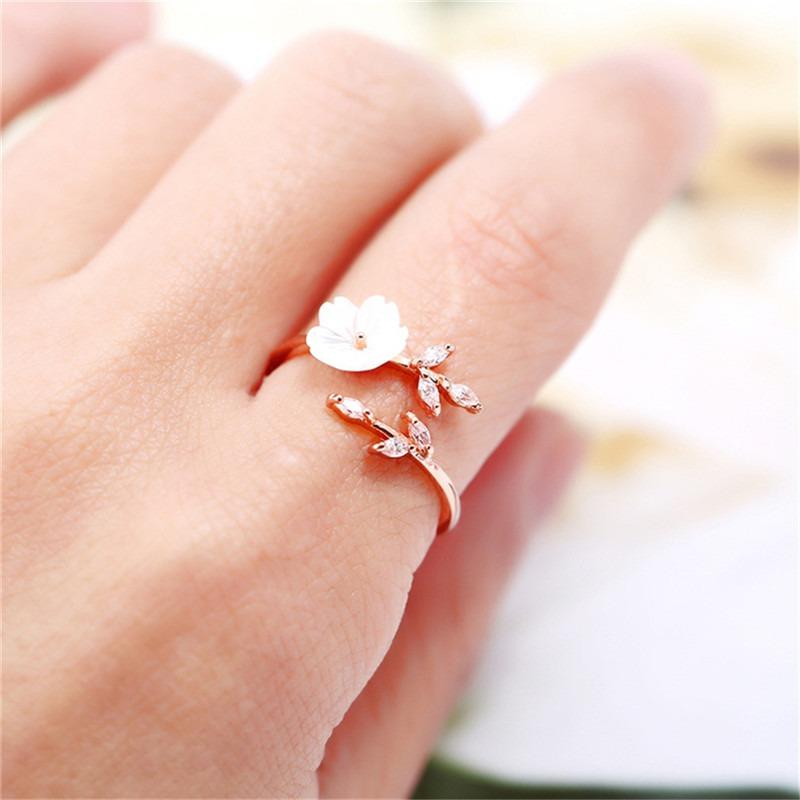 1pc New Women's Fashion Pop Rose Gold Branch Leaf Shell Flower Ring Flower Leaf Jewelry