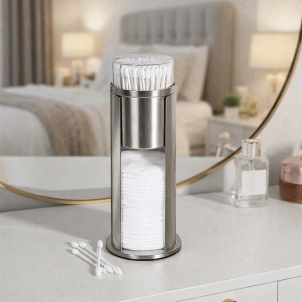 Stainless Steel Cotton Swab Storage Box Double Layer Round Cotton Swab Holder Dust-proof with Lid Cotton Pad Storage Box