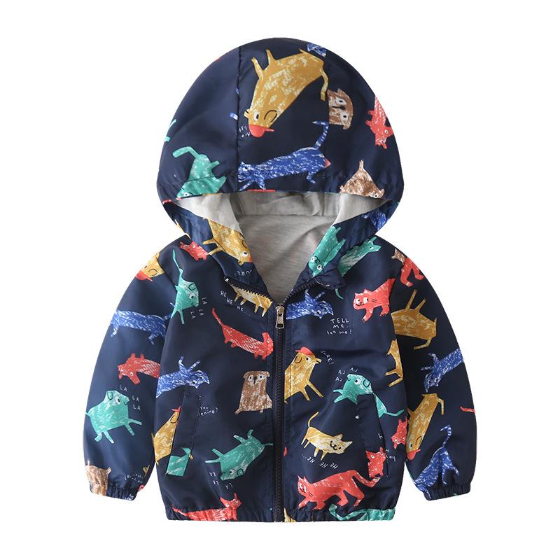 Kinder Frühling Jungen Cartoon Jacke Dinosaurier Reißverschluss Kapuzenjacke