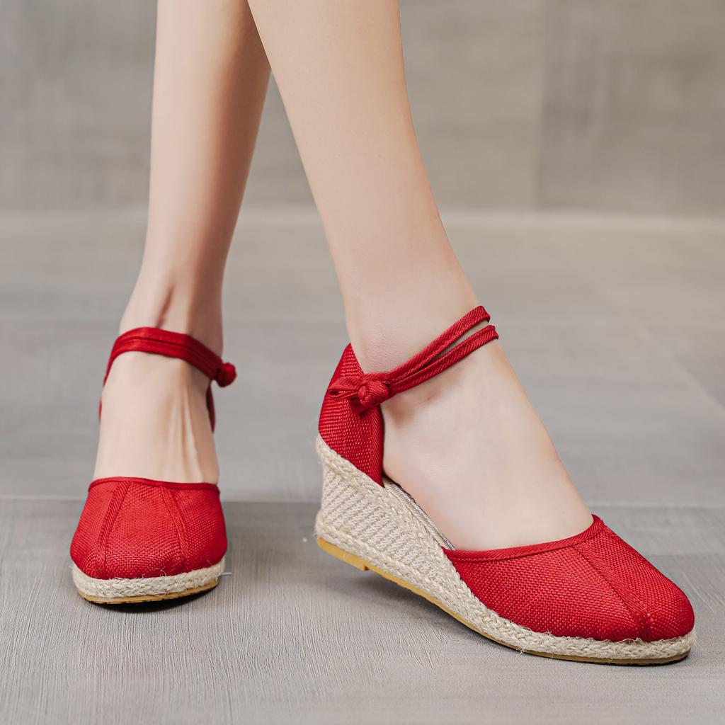 Elegant Women'S Sandals Weave Beach Women Round Fashion Wedges Comfortable Sandals Toe Breathable Shoes Summer Chanclas De Mujer