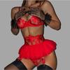 Fancy Lingeries Luxury Embroidery Lace Erotic Set Women'S Underwear 3-Piece Transparent Sexy Lingerie Sets Ruffled Skirt Garter