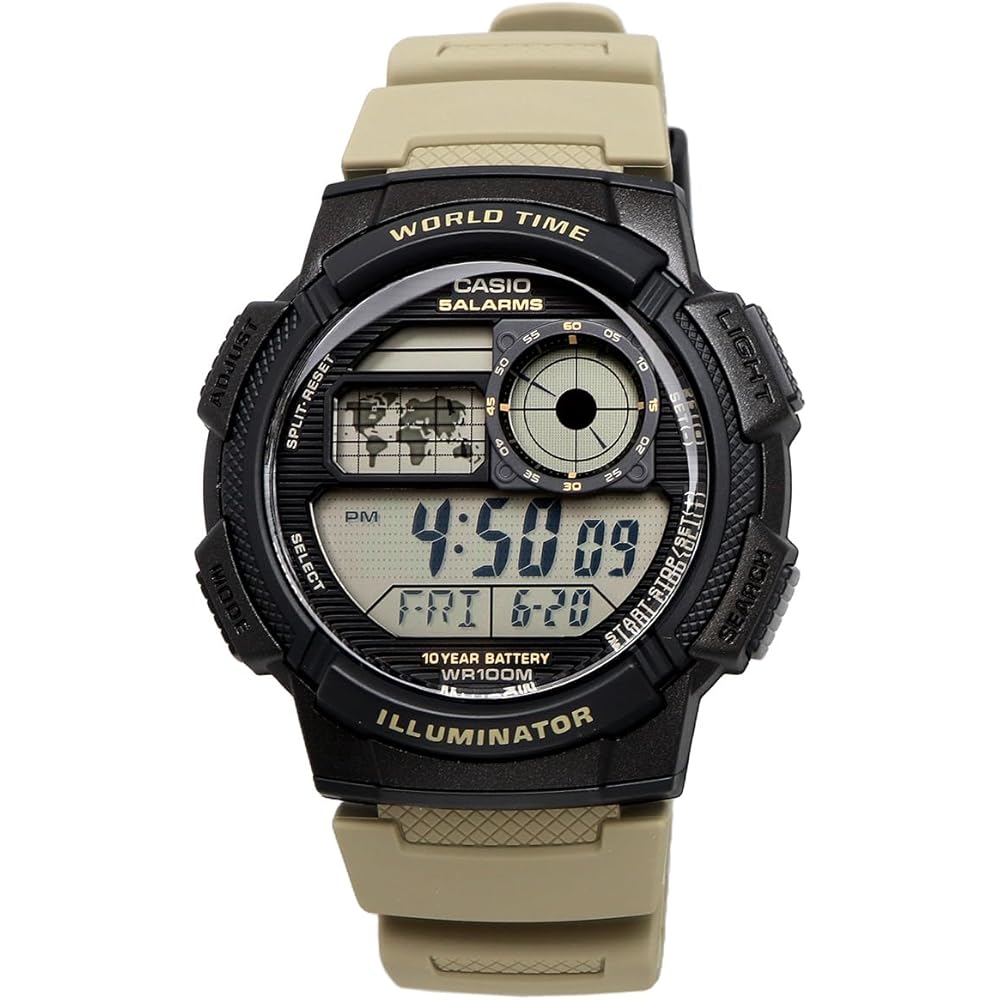Casio World Time Digital Men's Watch AE-1000W-5AV Black Green Color Overseas Model