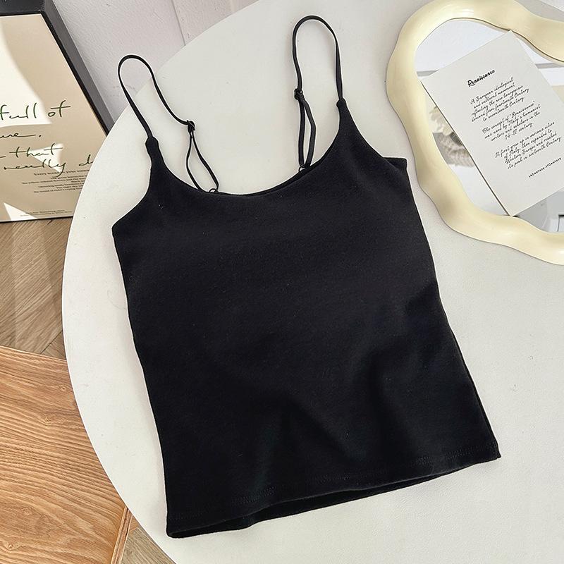

Black Adjustable Thin Strap Camisole with Built in Removable Padded Bra for Casual Wear onesize чёрный