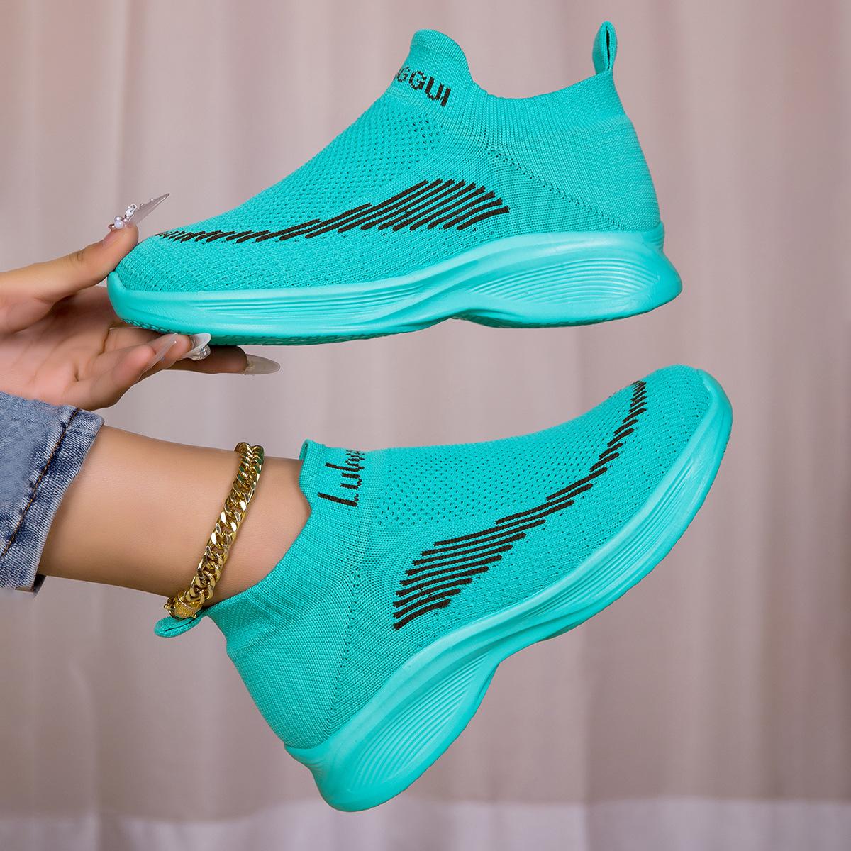 

Летающие сетчатые туфли одна педаль большой размер повседневная обувь носки обувь эластичные дышащие сетчатые кроссовки 42 озеро зеленый