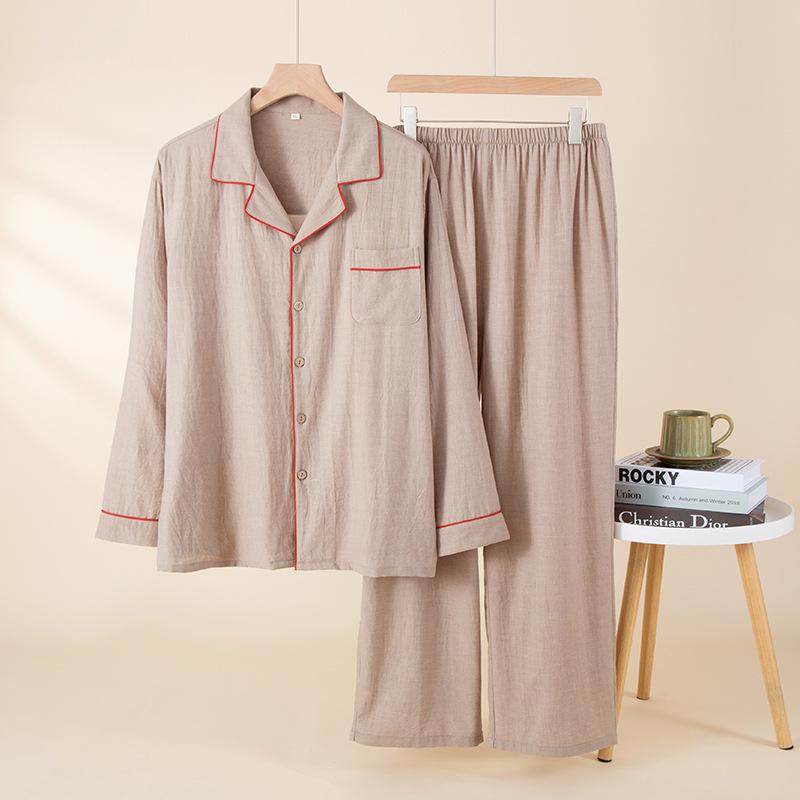 

Men s Pure Cotton Pajama Set - Long Sleeve, Long Pants, Spring/Autumn, Suitable for Indoor and Outdoor Wear Extra Large