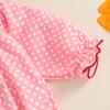 Toddler Girl Valentine's Day Romper Heart Embroidered Dot Long Sleeve Smocked Round Neck Ruffled Fall Jumpsuits Headband 