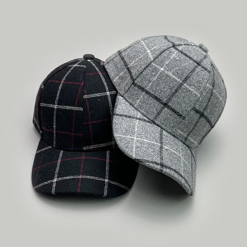 Woolen Plaid British Style Retro Baseball Cap Men And Women Personality Autumn And Winter Warm Fashion Versatile