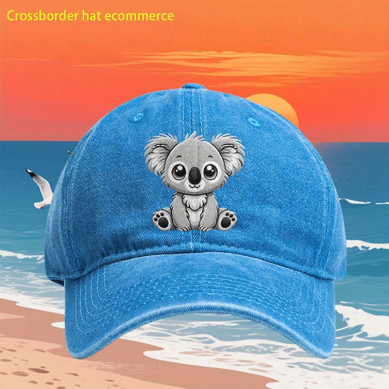 Cute Cartoon Koala Embroidered Washed Baseball Cap Unisex Vintage Polyester Casual Adjustable Dad Hat