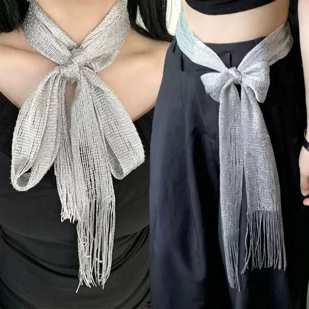 Fashion Long Tassel Scarf Long Strip Thin Ribbon Scarf Multi-purpose Neckwear Scarf Vacation