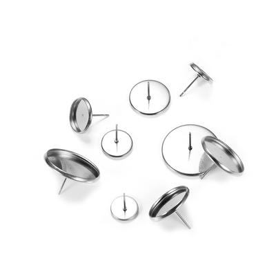 20pcs/lot 6mm - 25mm Stainless Steel Blank Earring Base Findings Cabochon Cameo Settings Bezel Tray For Jewelry Making Supplies