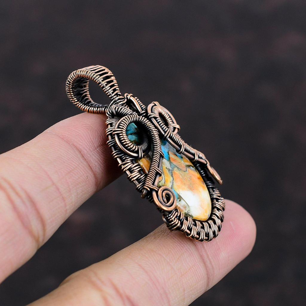 Stachelige Auster Türkis Anhänger Kupferdraht gewickelter Anhänger Handgefertigter Schmuck Edelsteinanhänger Designer Kupferschmuck Jubiläumsgeschenk