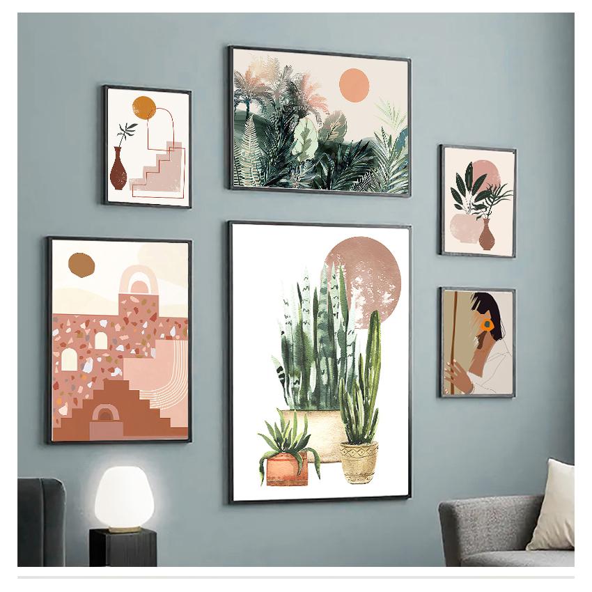 Liście obraz ścienny na płótnie skandynawskie plakaty i druki zdjęcia ścienny do wystroju salonu abstrakcyjna dziewczyna w stylu vintage roślina doniczkowa