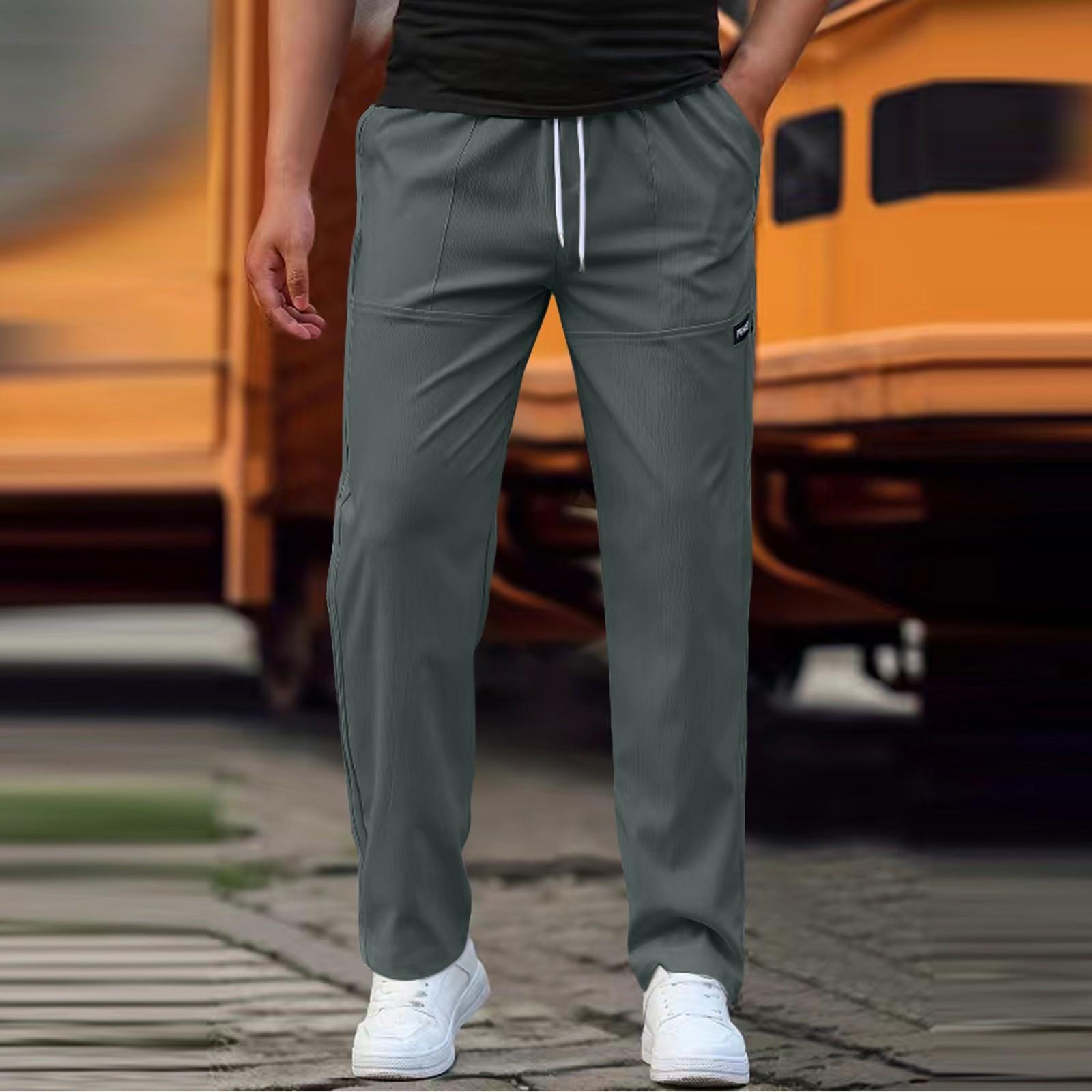 

Мужские модные повседневные однотонные брюки со шнурком и карманами L