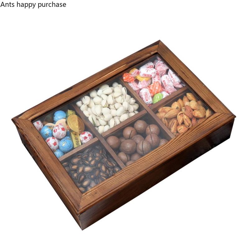 Wooden Dried Fruit Snack Plate with Cover Snack Box Nut Dried Fruit Plate Candy Box Snack Storage Boxes Home Storage Organizer