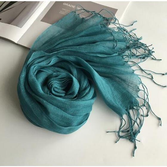 55*180cm Fashion Soft Solid Women 100% Linen Flax Tassel Scarf Summer Travel Sunscreen Long Shawl Elegant Hijab Women Foulard