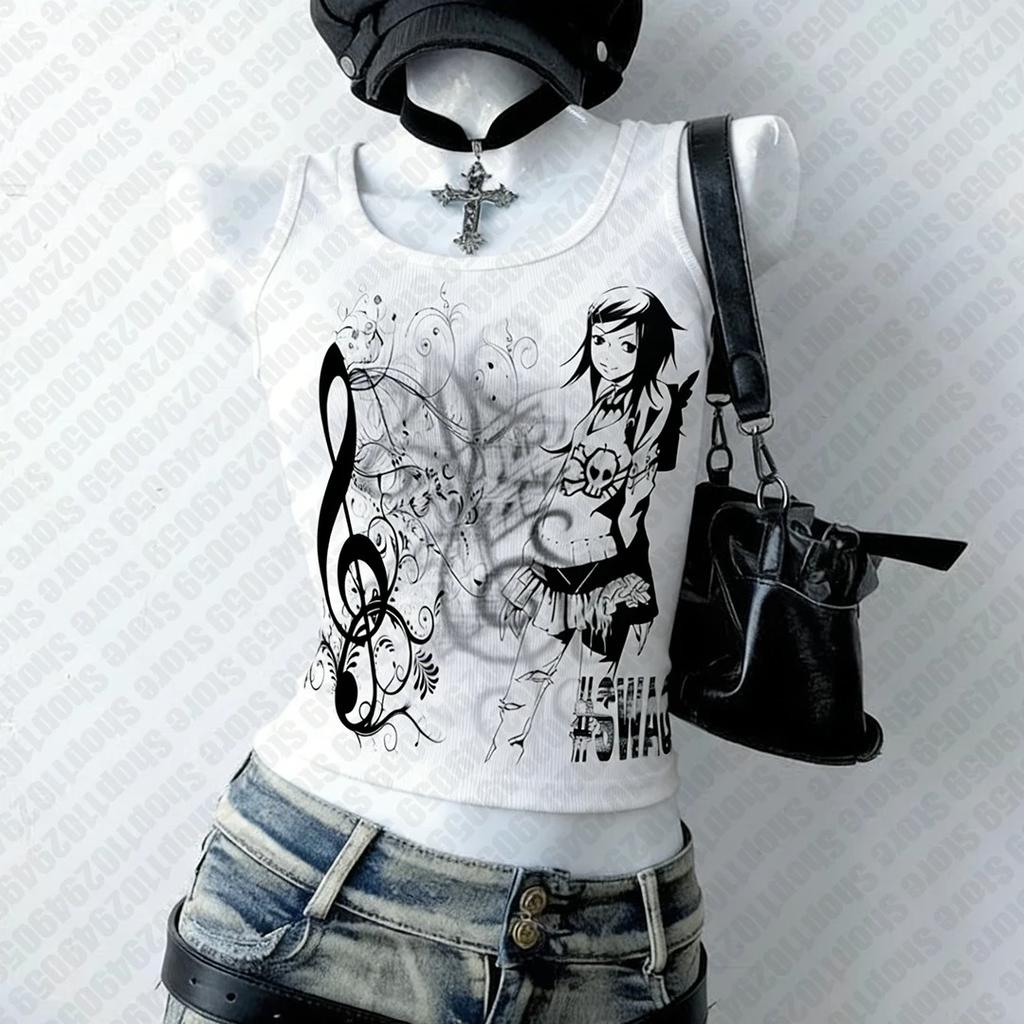 2000s y2k Harajuku New Model Ribbed Tank Streetwear Trendy personality Clothes Year round clothing Unisex Comfortable Short soft