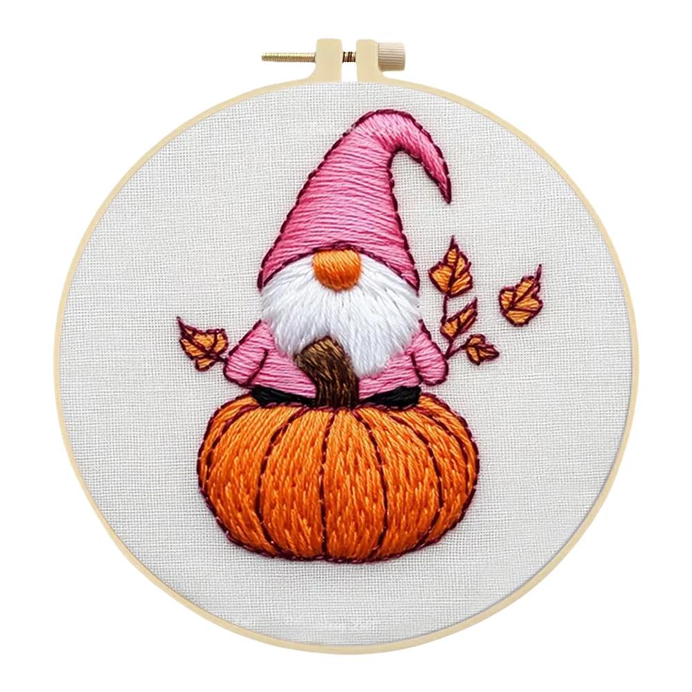 Halloween Stamped Cross Stitch Embroidery Kits with Hoop Cloth Color Thread for Beginners DIY Arts Ornament Cross Stitch Sets