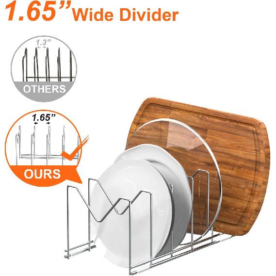 3 Pack Pot Lid Organizer for Cabinet, Stainless Steel Pot Lid Rack with Anti-slip Pad, Lid Holder for Pans Pots, Bakeware, Plates, Cookie Sheets,