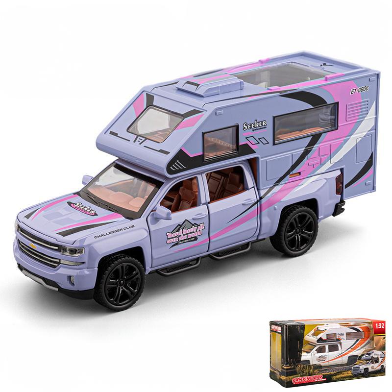 1/32 Chevrolet Blazer Chalet Camping RV SUV Alloy Diecast Model Sound Light Doors Opened Toys Holiday Gifts For Friends Display