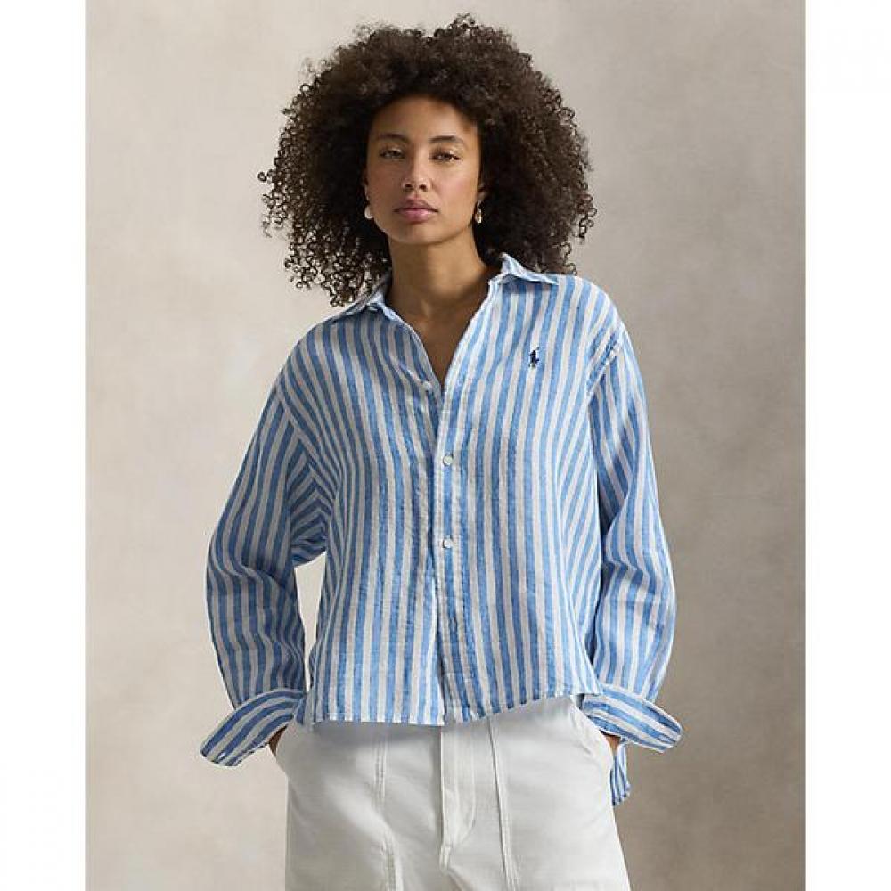 Polo Ralph Lauren Women S Wide Crop Gingham Linen Shirt wmpoShtndo21094400 XS