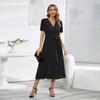 Women's V Neck Short Sleeve Patchwork Cake Dress Casual Dress Commuting Dress