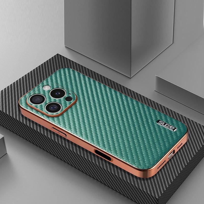 Pre iPhone 16 15 14 13 12 11 Pro Max Luxusné Kožené Vzor Uhlíkových Vlákien Puzdrá na Telefón Pre iPhone 16 Pro Ochranný Zadný Kryt