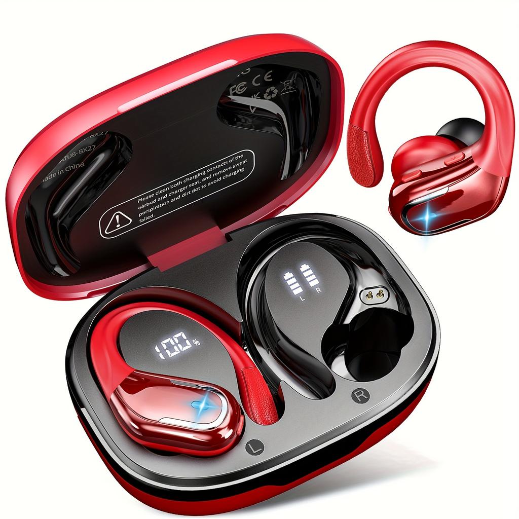 Nuevos Auriculares Inalámbricos Deportivos para Correr con Ganchos para las Orejas, Auriculares con Sonido de Graves HiFi, Pantalla LED Dual, Auriculares con Cancelación de Ruido, Micrófono Incorporado