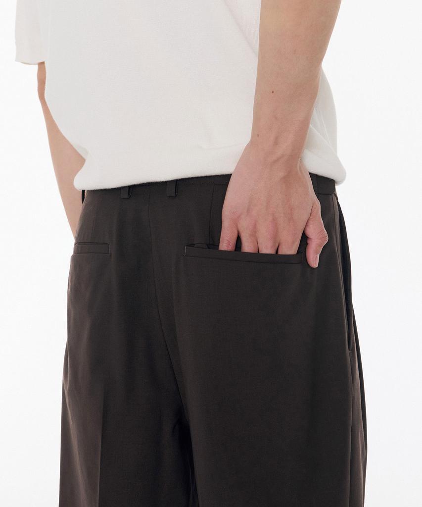 MUSINSA STANDARD Summer Wool Two-Tuck Wide Hidden Elastic Waist Slacks [Brown]