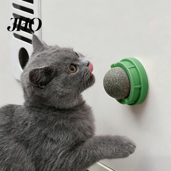 Interactive Cat Toy 2Pcs Catnip Lick Balls Rotating Ball Safe Healthy Kitten Chew with Adhesive for Wall or Floor Cats Licking Chewing Play