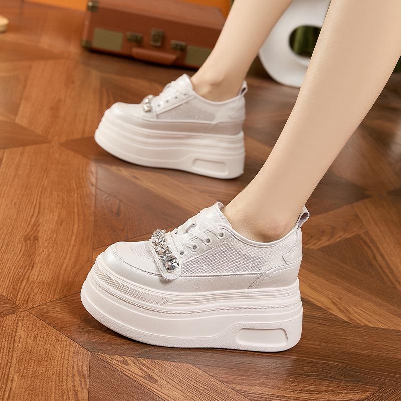 Women's 2025 Summer White Platform Sneakers - Thick-Soled, Breathable Mesh, Inner Lift, Casual Sports Style