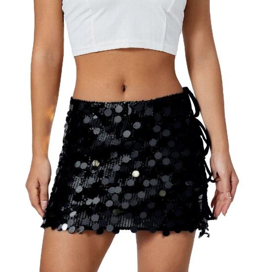 Dámská mini sukně s vysokým pasem, design se šněrováním na boku, krátká sukně, lesklé flitry, sukně obepínající boky, sexy párty sukně