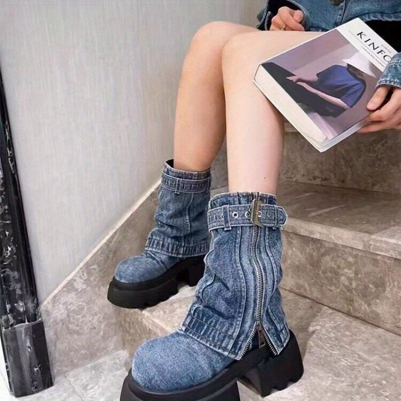 Thick Bottom Mid-calf Martin Boots Women's Fall 2025 New Niche Personalized Fried Fabric Boots Female