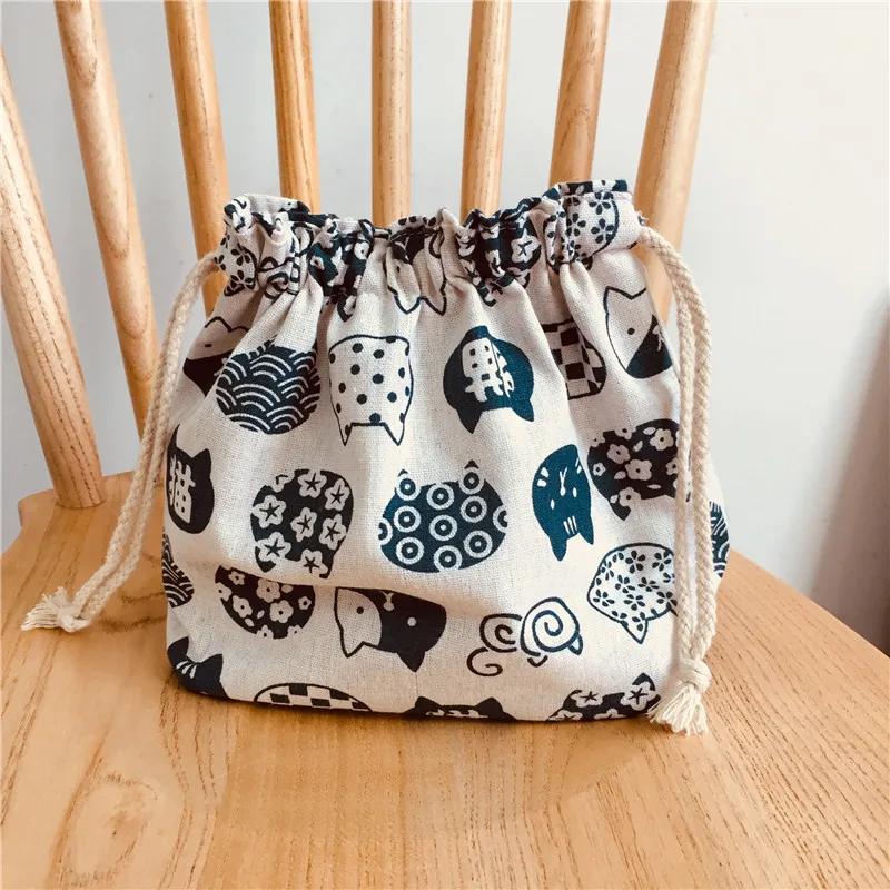 Bolsa de Almuerzo Gato de la Suerte Térmica Aislada Fiambrera para Estudiantes Bolso Tote Refrigerador Bolsita Bento Organizador de Bolsa de Almacenamiento para Artículos de Almuerzo