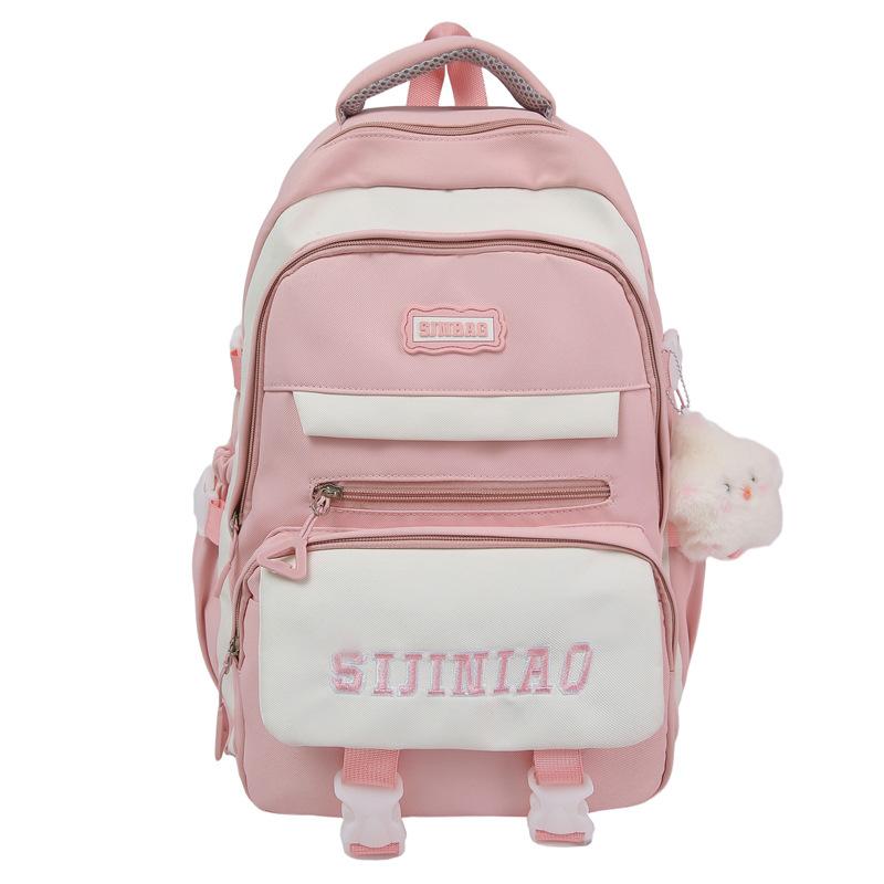 Summer New Nylon Letter Casual Large Capacity Color-Block Middle School Student Outdoor Couple Backpack