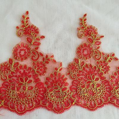 Červené vyšívané krajky Retro svatební šaty Doplňky pro pódiové vystoupení Krajkové květiny DIY doplňky Látkové umění