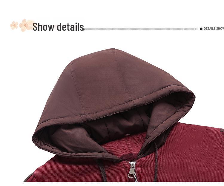 Plus Size Hooded Velvet Coat for Middle-Aged Women - Fashionable Cotton-Padded Jacket