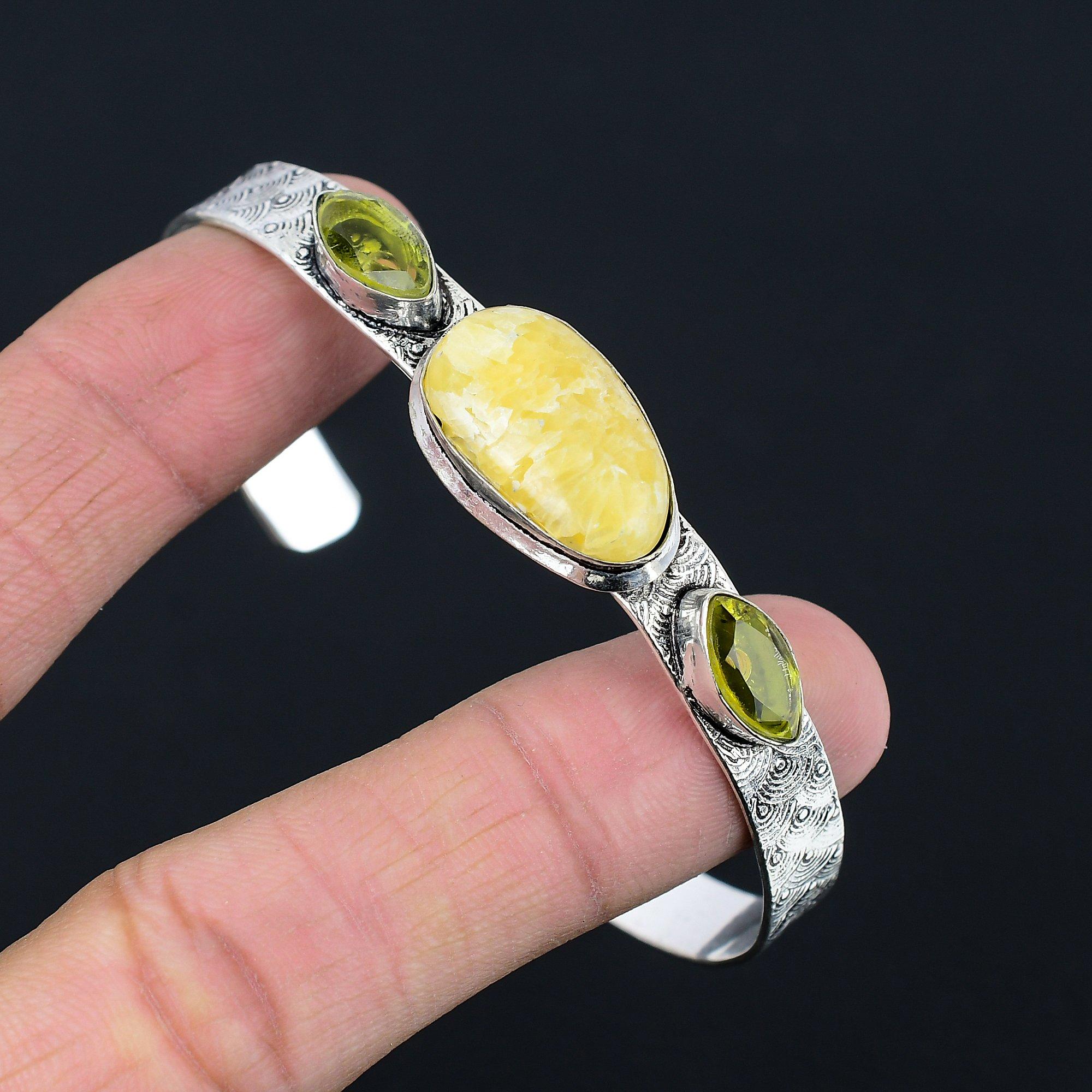 

Daughters Day Deal 925 Silver Oval Septarian Gemstone Citrine New Bangle Jewelry Adjustable