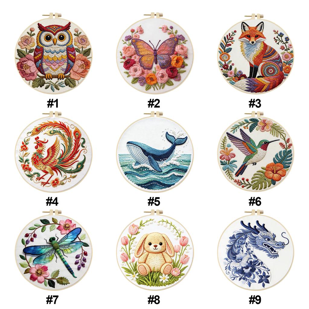 Animal DIY Stamped Embroidery Kit for Beginners Craft Lovers Gift Embroidery Starter Kit with Embroidery Hoop 29x29cm