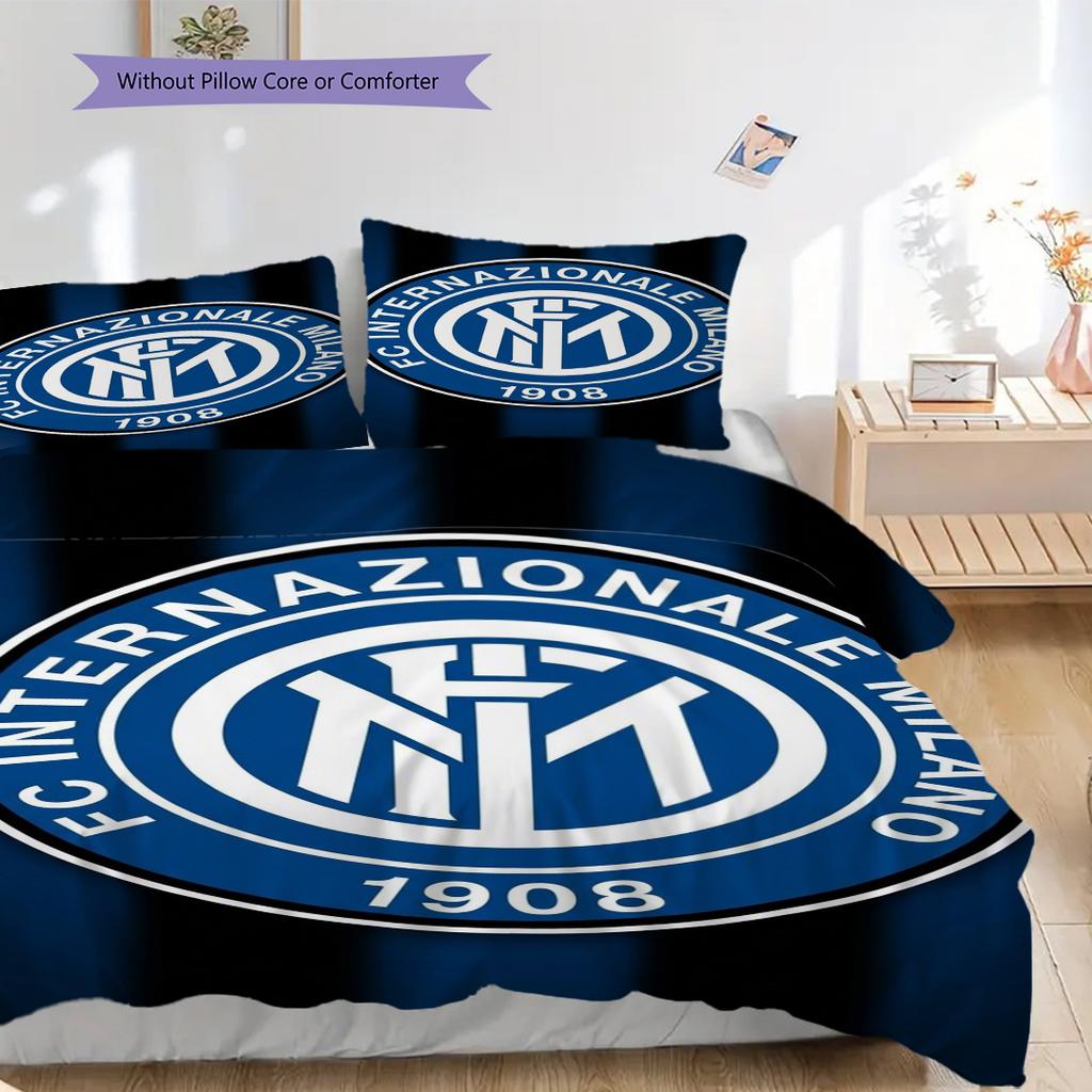 Inter Milan Football Emblem Three-piece set (1 * duvet cover + 2 * pillowcase, without core) Bedding set Christmas birthday gift Soft and comfortable